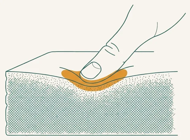 Pouce pressé dans une mousse à mémoire de forme en coupe