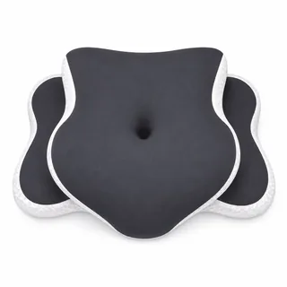 Oreiller cervical Cervyne vu de trois quarts, creux central et ailes latérales
